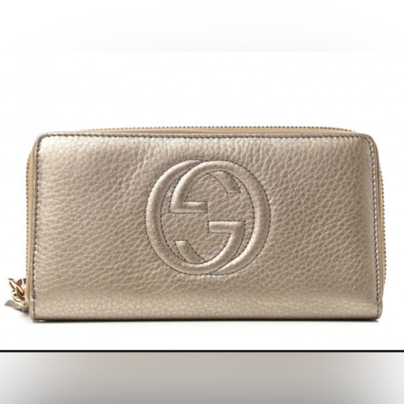 ⭐️⭐️AUTHENTIC GUCCI- Metallic Pebbled Calfskin Soho Zip Around Wallet⭐️⭐️ - Picture 1 of 16